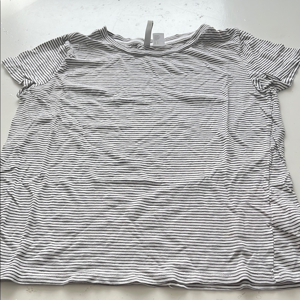 Divided Medium Short Sleeve Striped Black and White Women's Top